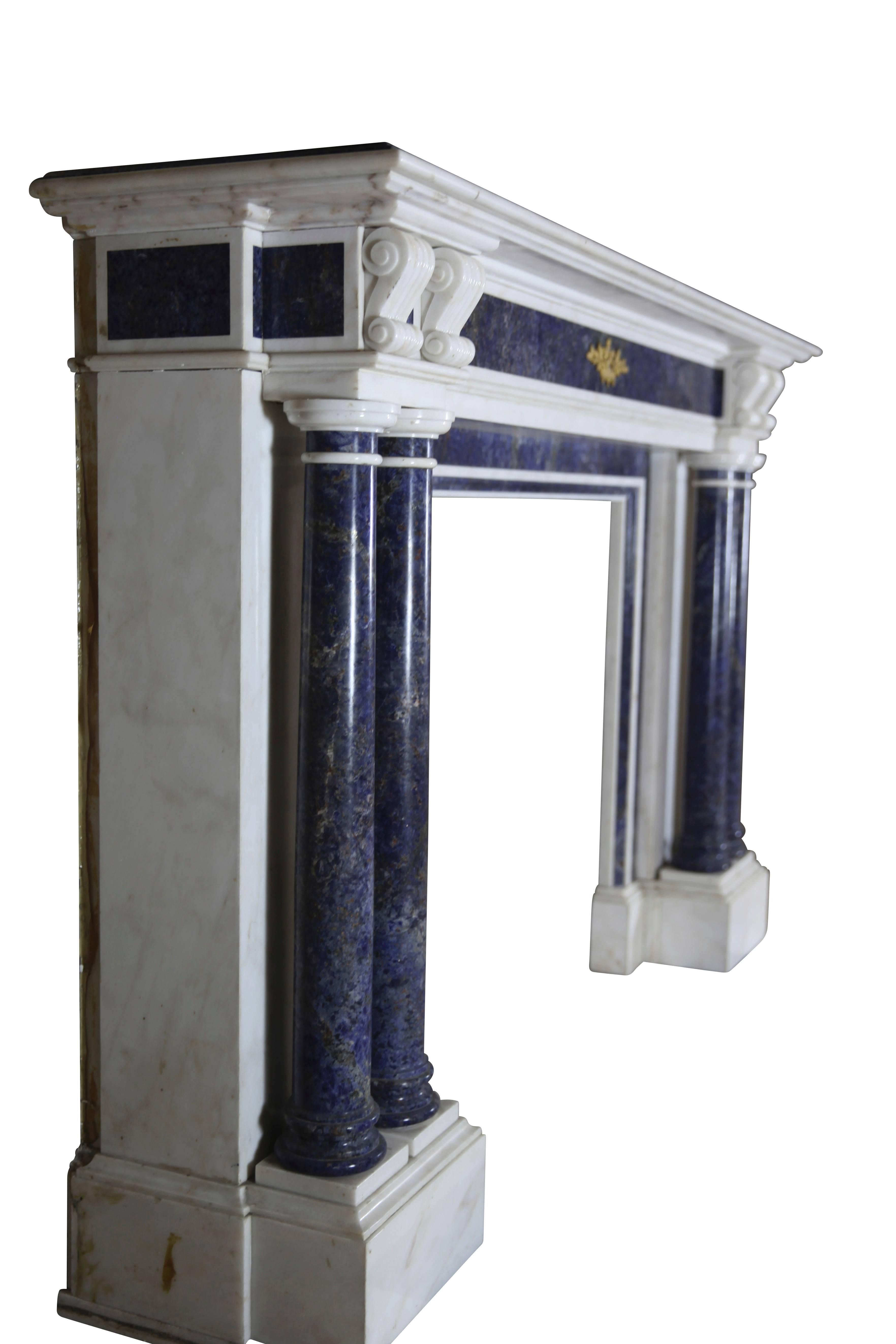 19th Century Blue and White Statuary Marble Antique Fireplace Surround For Sale