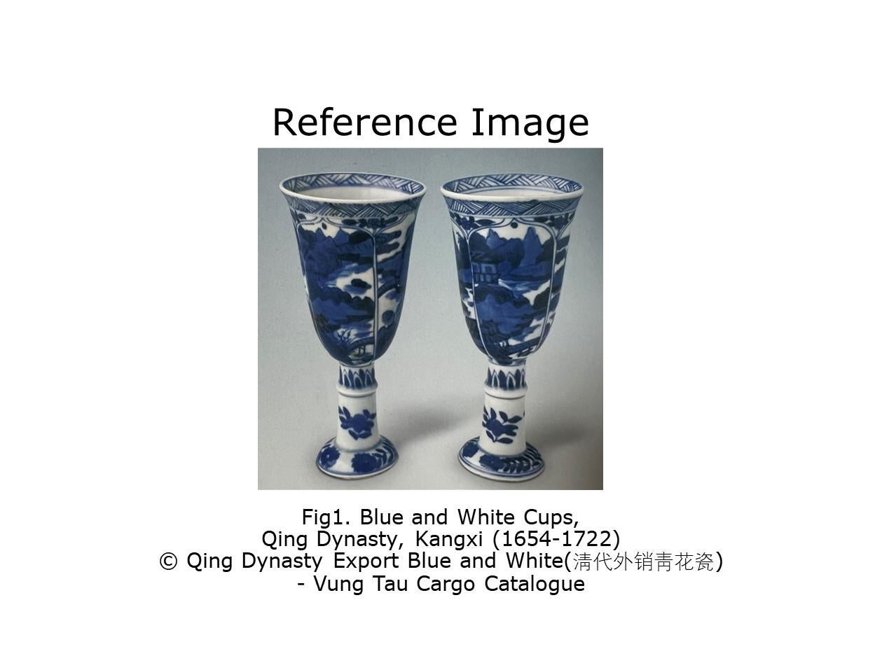 Blau-weißer Stängelbecher, Qing Dynasty, Kangxi Ära, um 1690 im Angebot 1