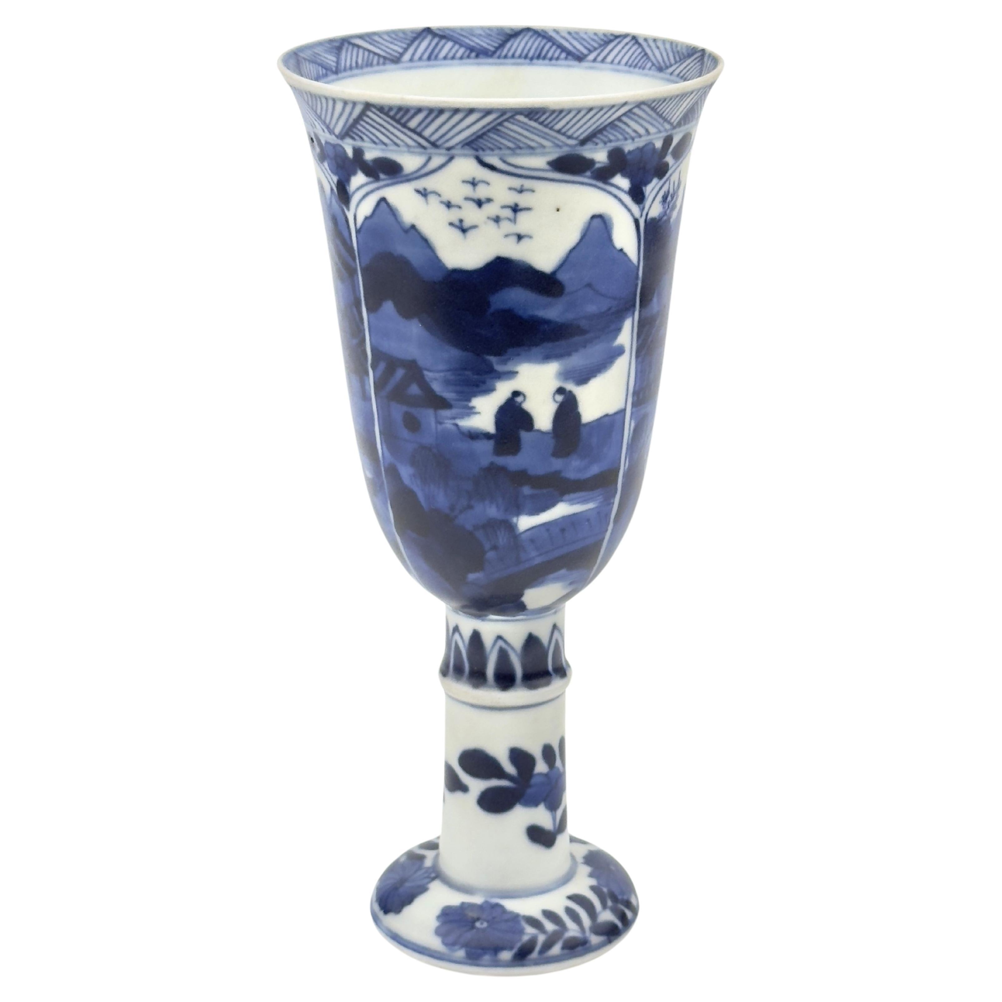 Blue and White Stemcup, Qing Dynasty, Kangxi Era, circa 1690 For Sale