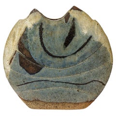 Vase en céramique bleu et blanc en grès de Pat an Jo Rowland, pièce unique de 1970