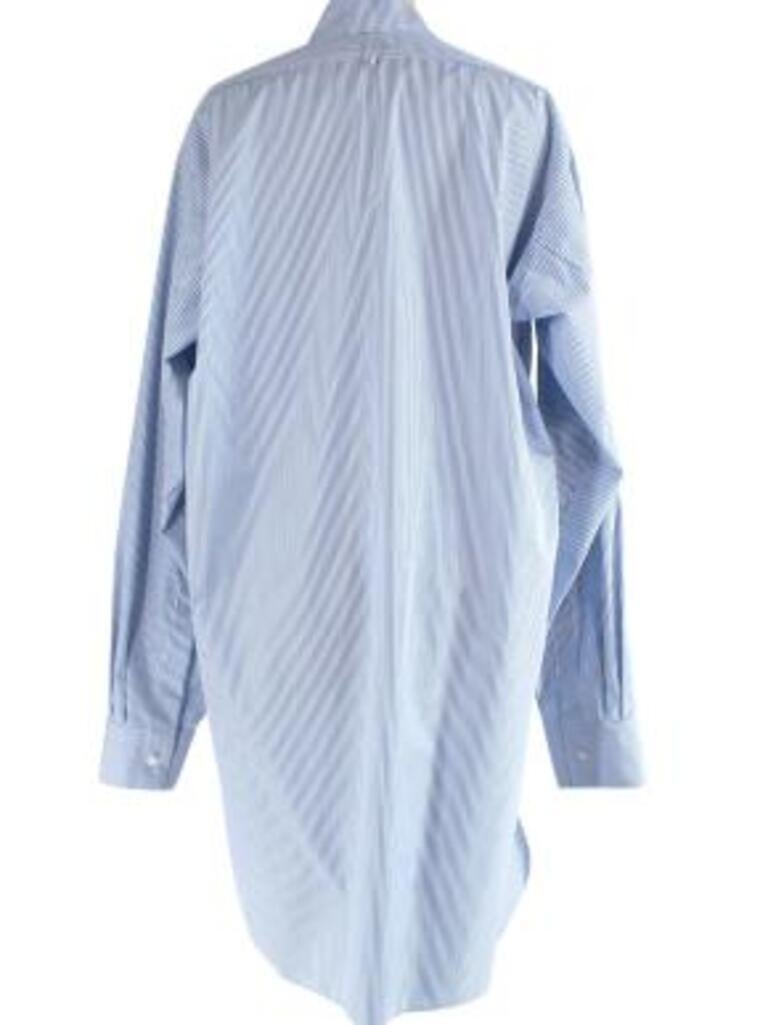 White and Blue Striped Cotton Shirt With a White Lace Patch