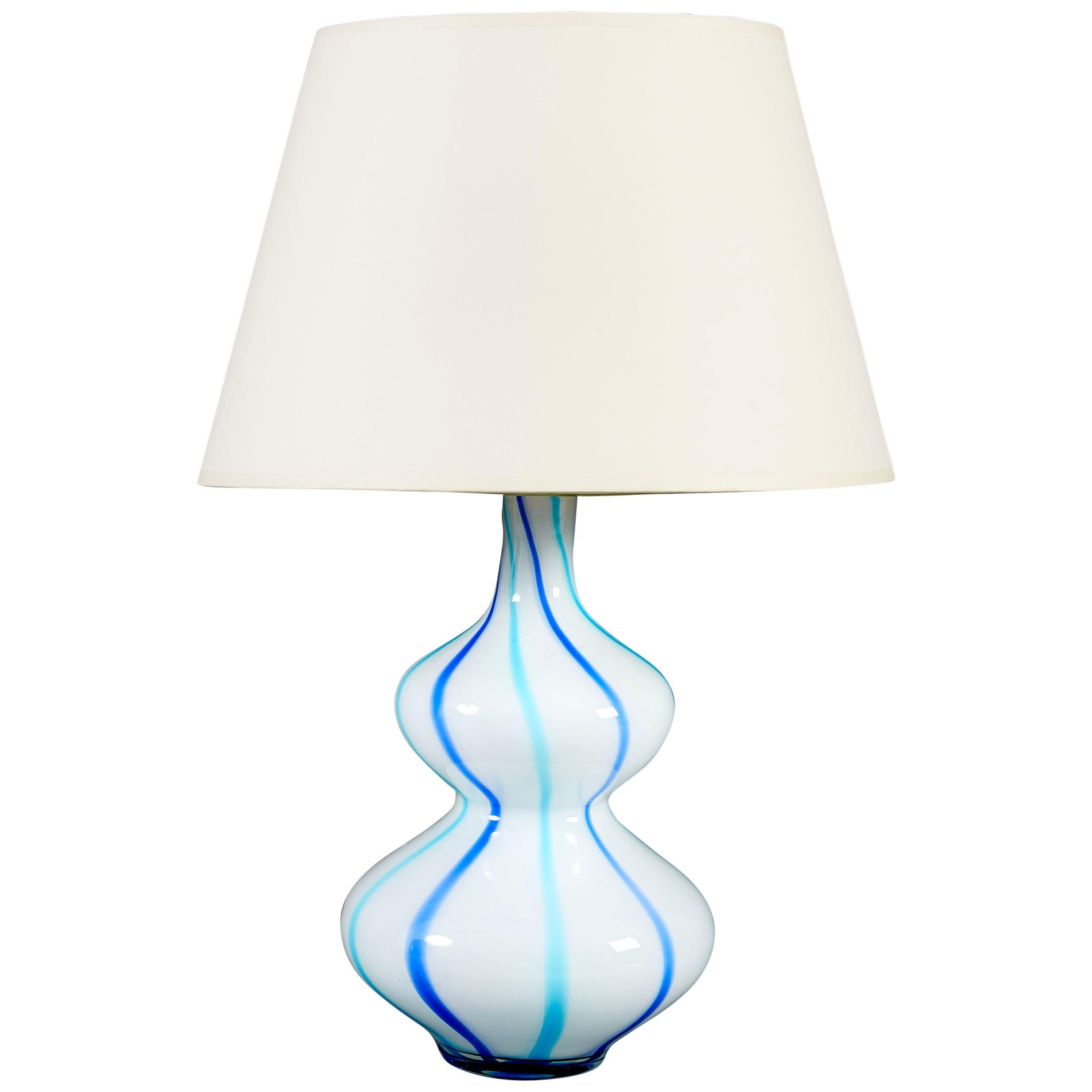 Blue and White Stripe Double Gourd Murano Glass Vase as a Table Lamp