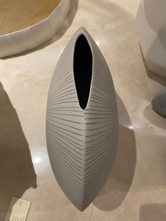 Blue and White Stripe Large Starburst Ceramic Vase, Thailand, Contemporary