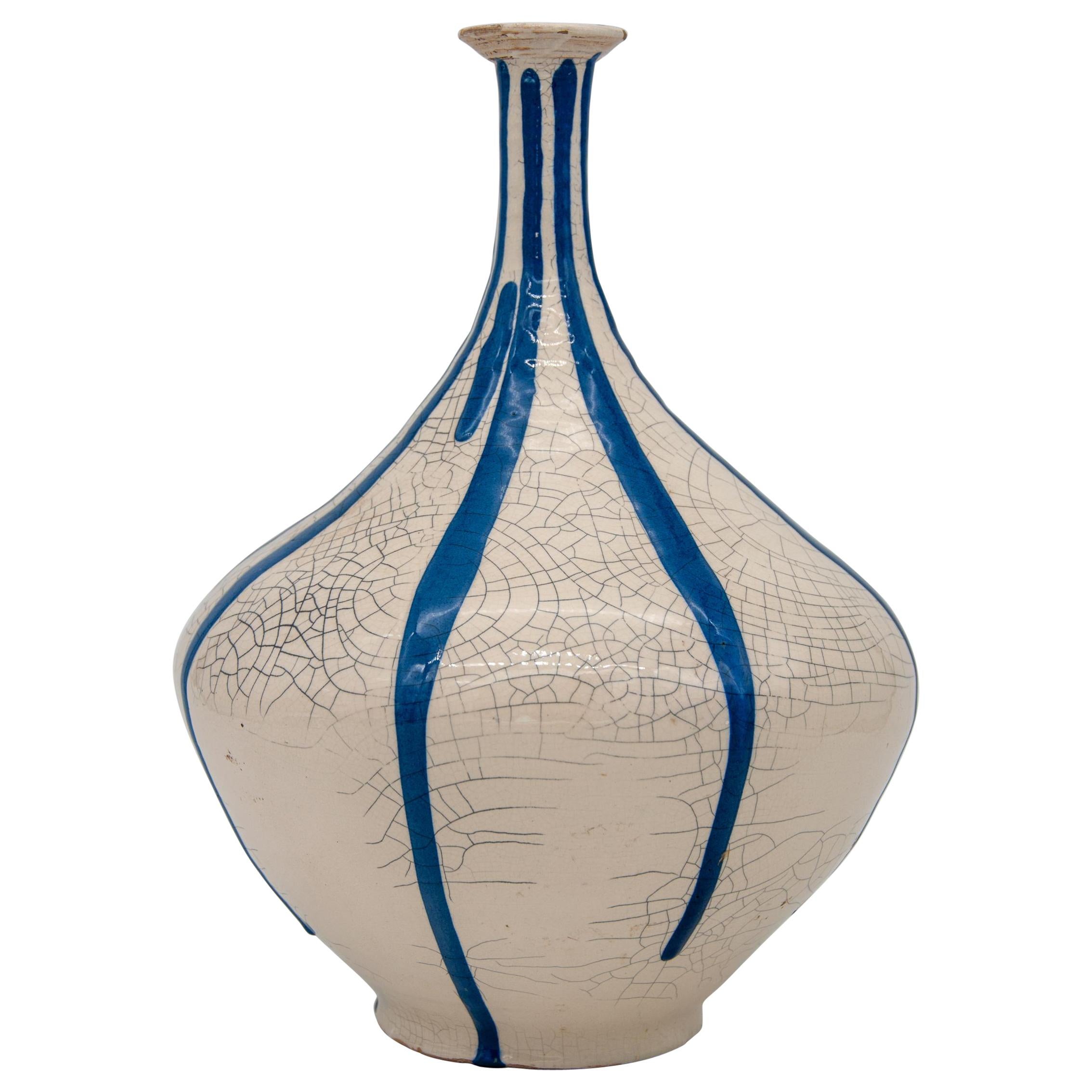 Blue and White Stripe Pottery Vase