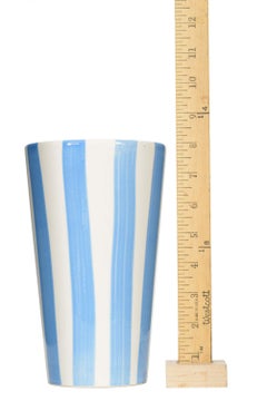 Blue and White Striped Ceramic Vase