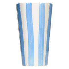 Blue and White Striped Ceramic Vase