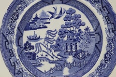 Blue and white Swansea Willow pattern plate