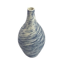 Blue and White Swirl Design Hand Made Squat Vase, Italy, Contemporary