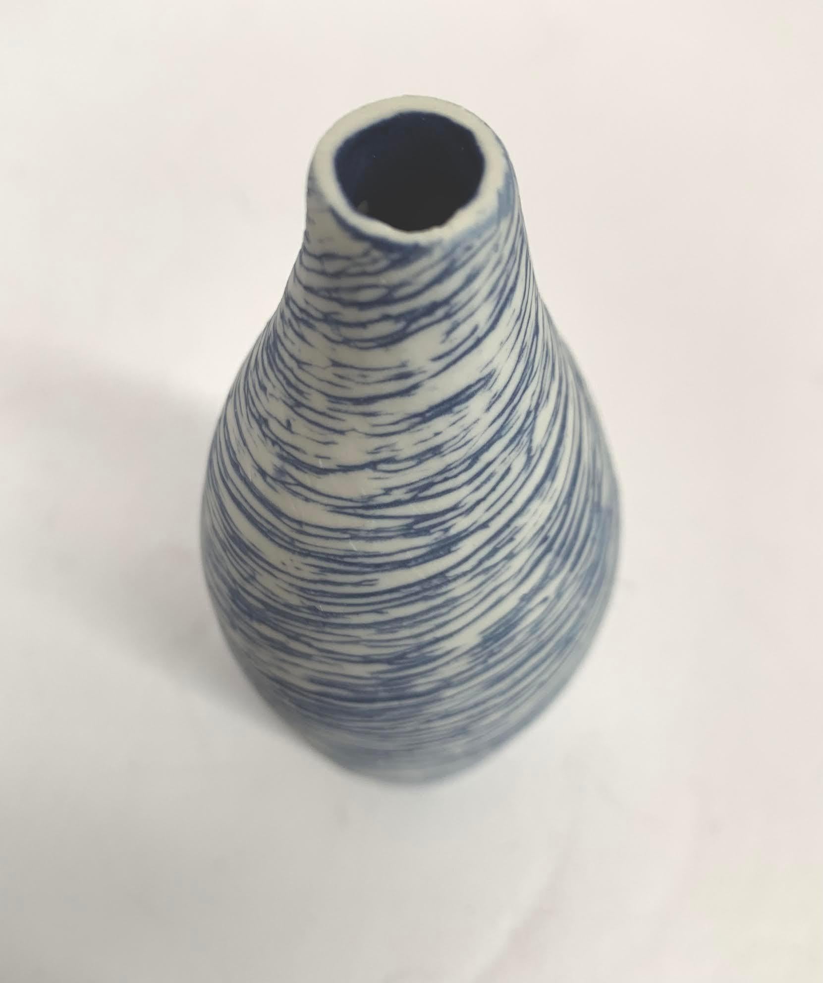 Italian Blue and White Swirl Design Hand Made Vase, Italy, Contemporary
