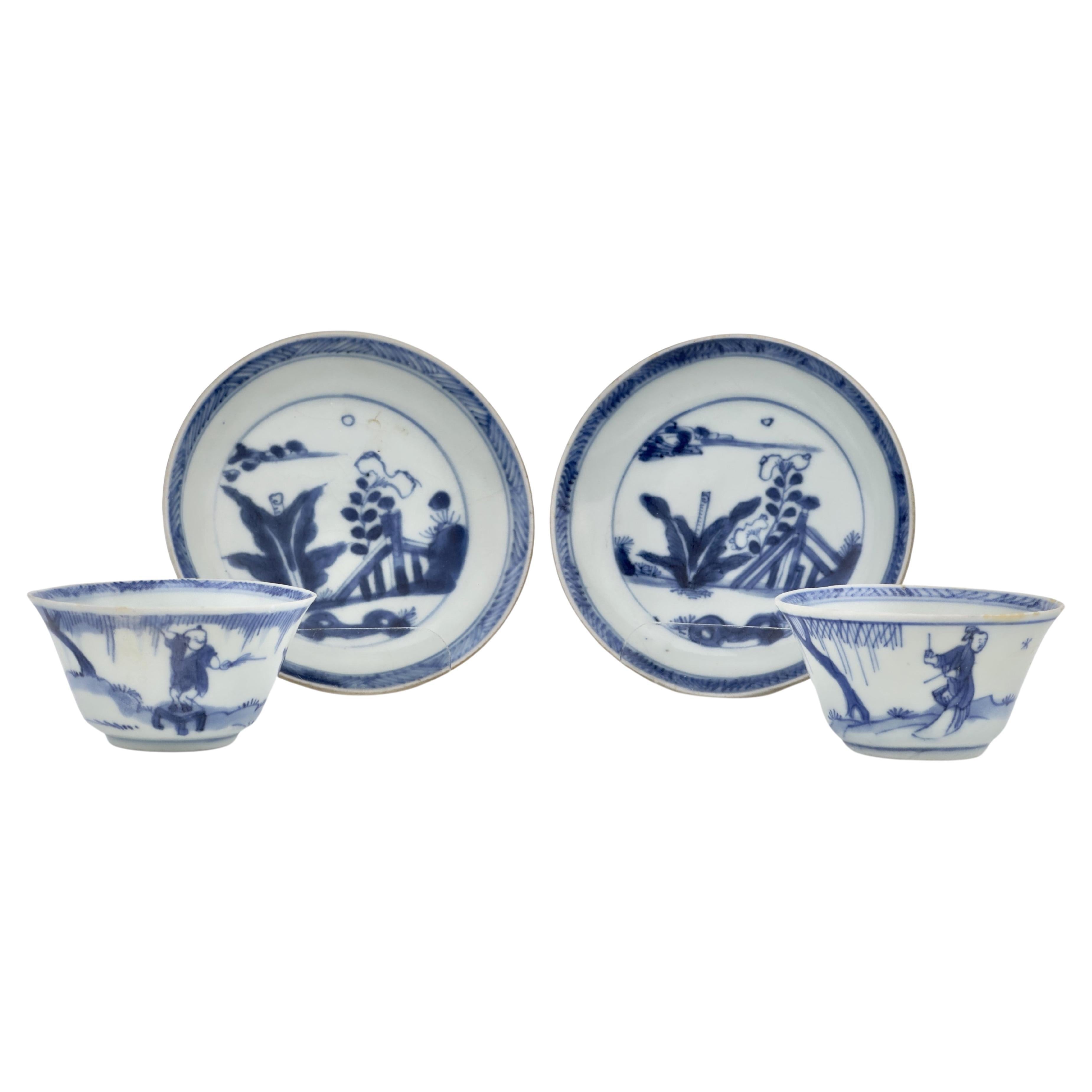 Blue and White Tea Set c 1725, Qing Dynasty, Yongzheng Reign For Sale