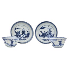 Juego de té con motivo de jardín azul y blanco c 1725, dinastía Qing, reinado de Yongzheng