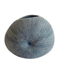 Blue and White Thin Striped Round Small Vase