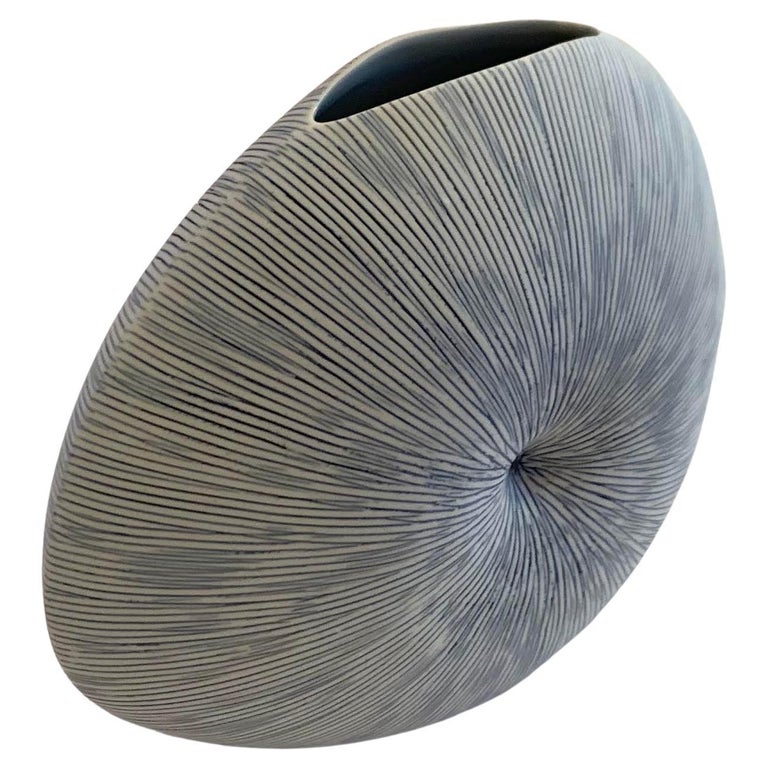 Blue and White Thin Striped Round Small Vase at 1stDibs