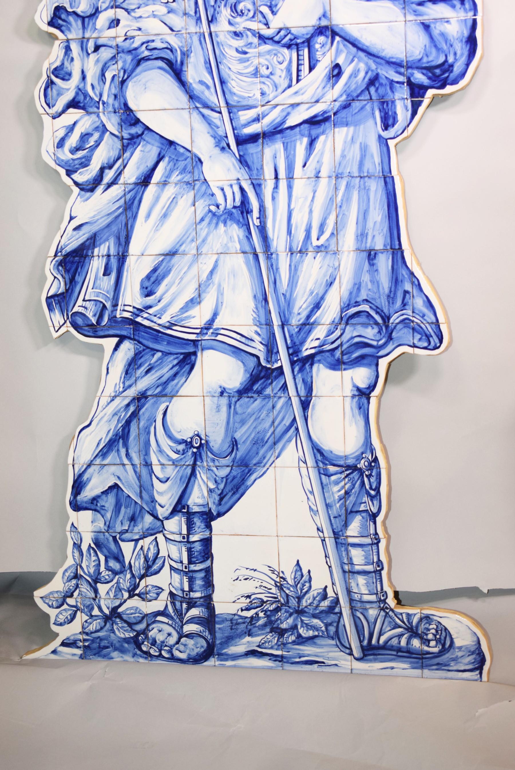 European Blue and White Tile Soldier Silhouette