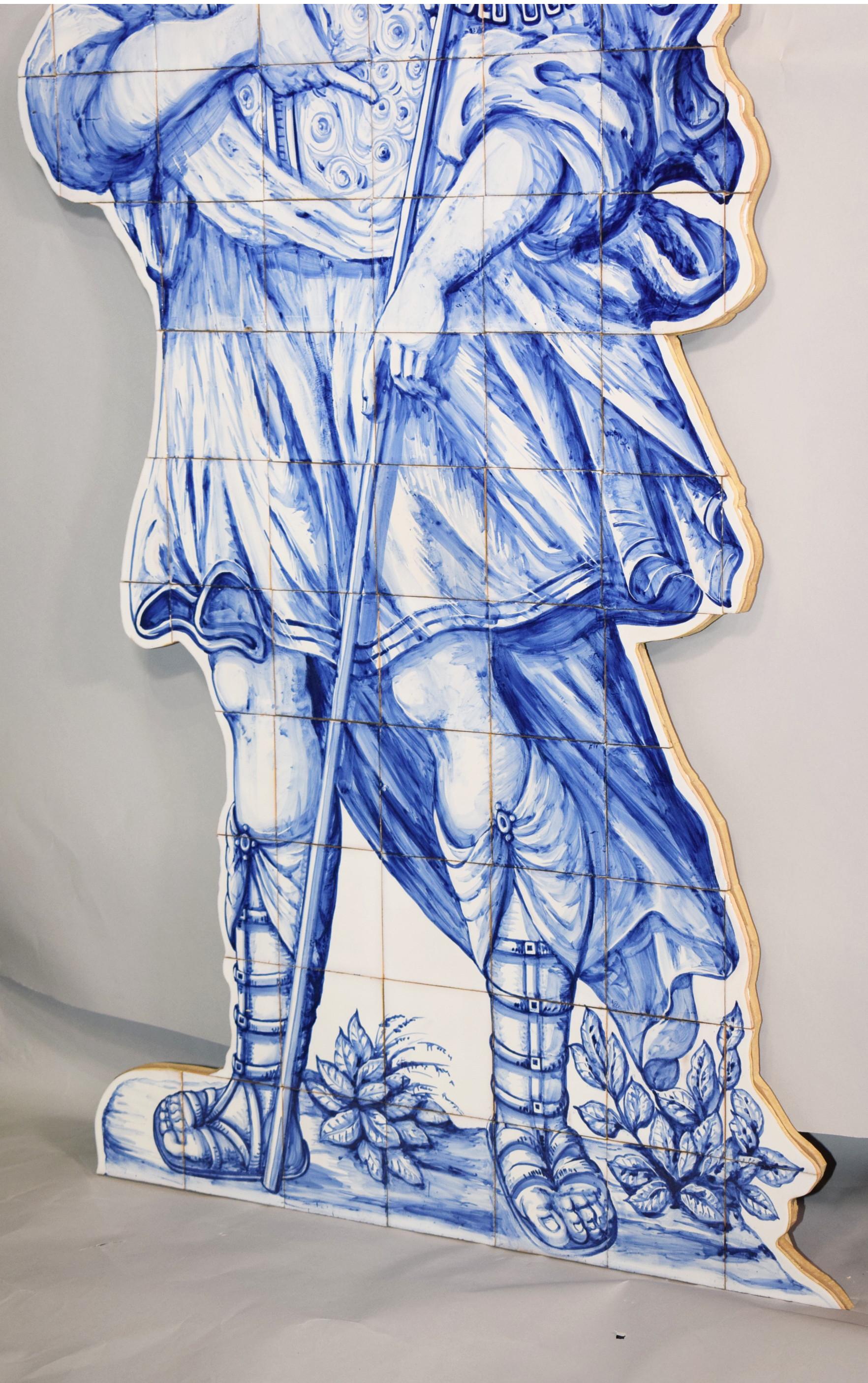 European Blue and White Tile Soldier Silhouette