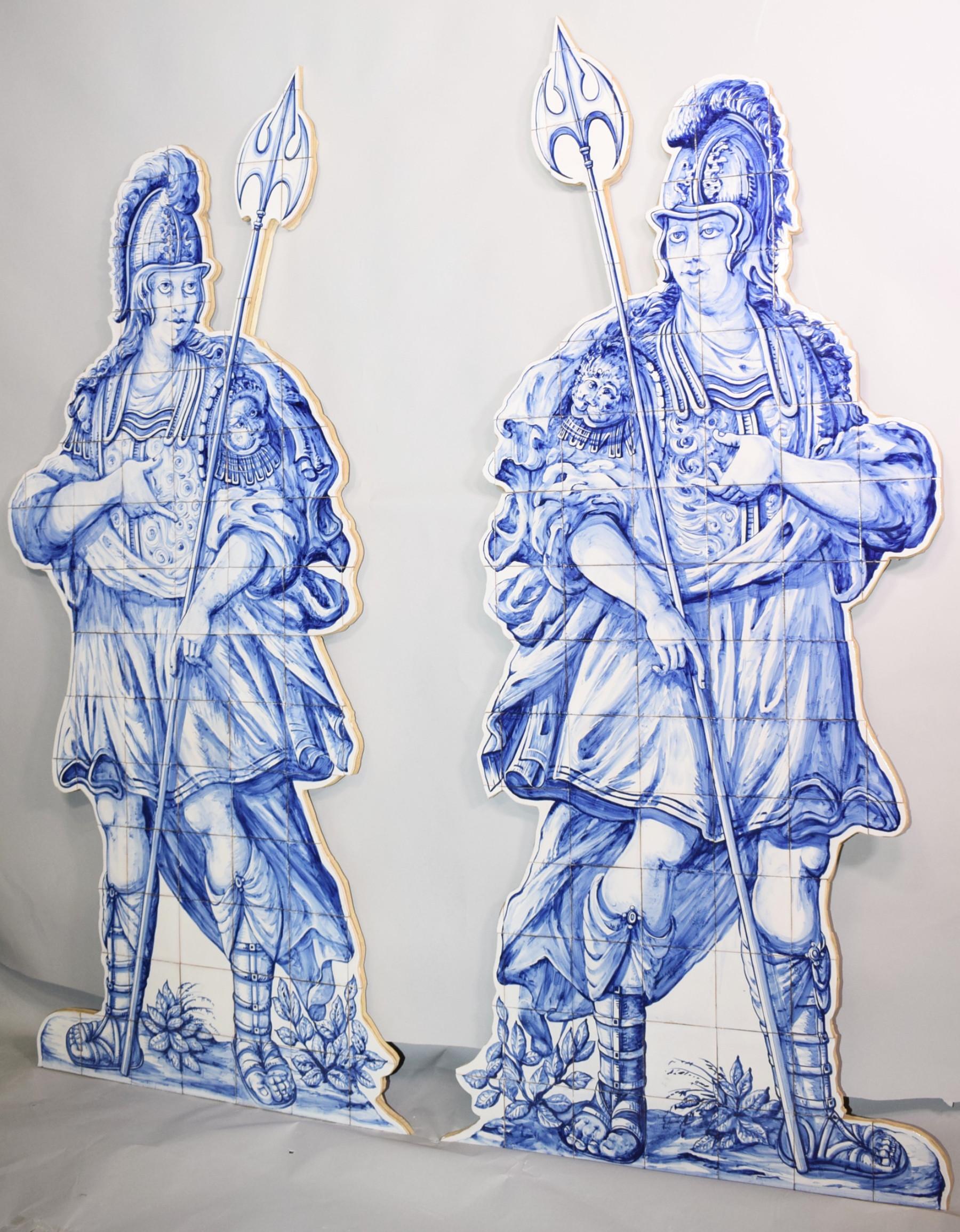 Blue and White Tile Soldier Silhouette In Excellent Condition In Atlanta, GA