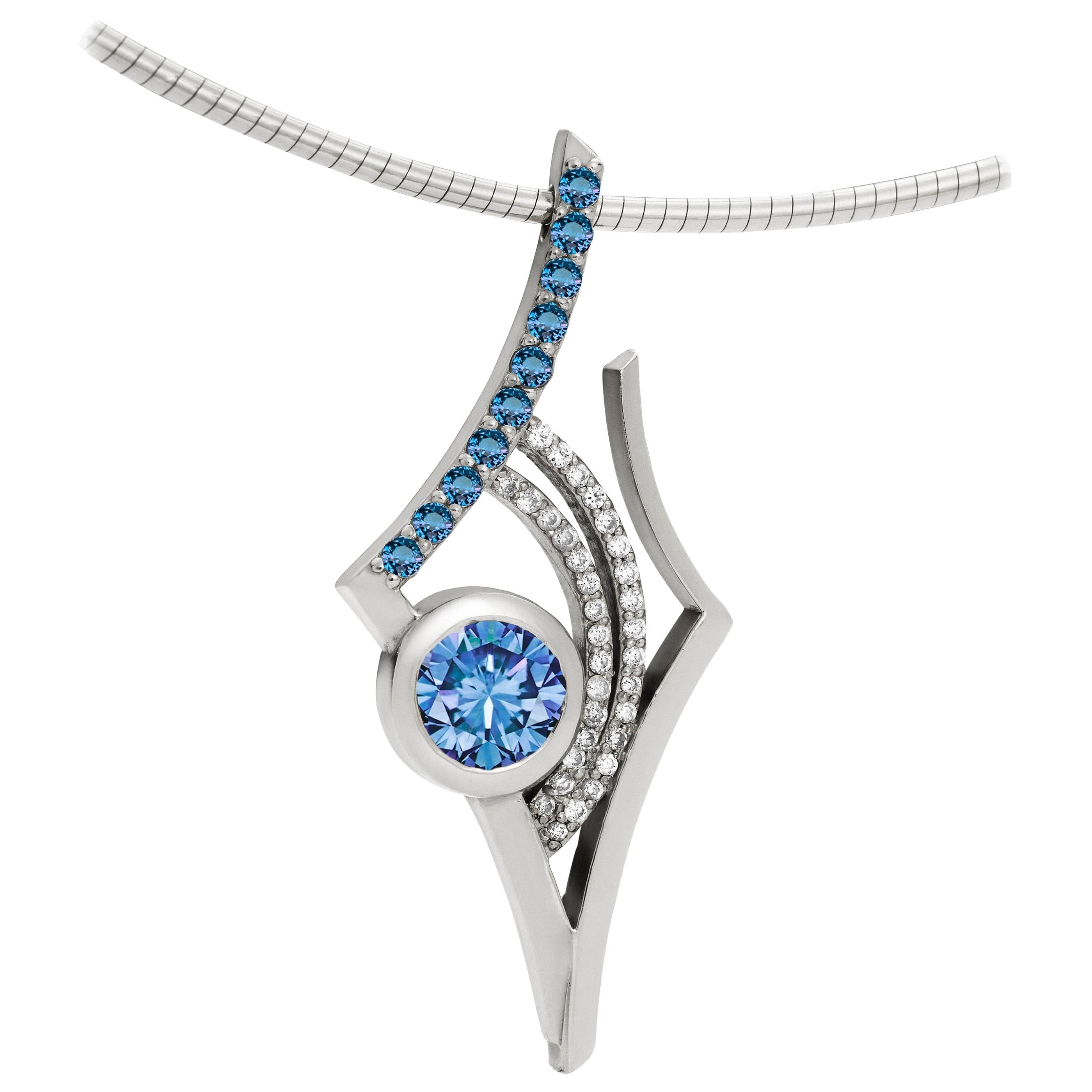 Blue and White Topaz Antares Star Pendant in Sterling Silver For Sale