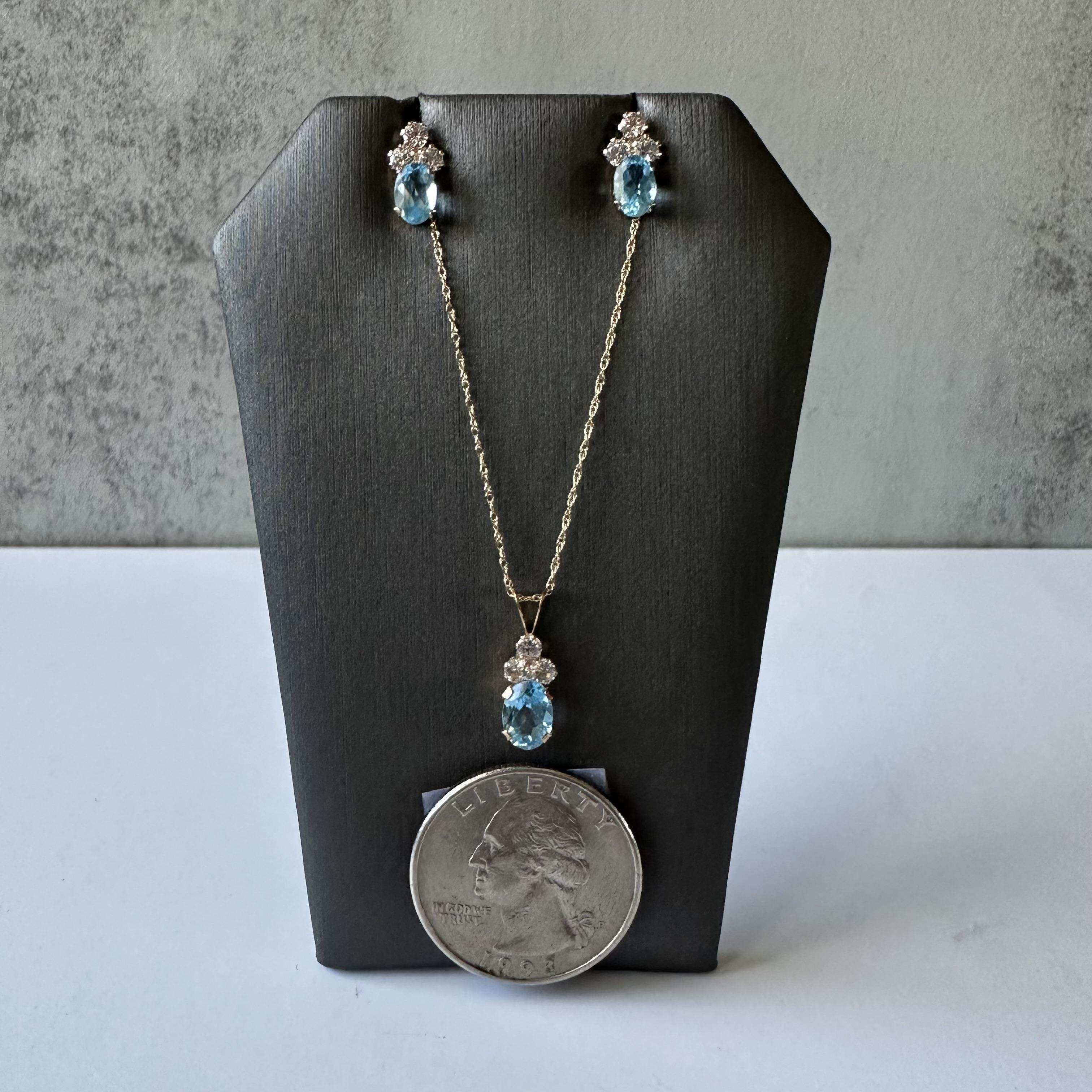 Blue and White Topaz Earrings/Necklace Set in 10kt Yellow Gold; 2-Pieces In New Condition In West Hempstead, NY