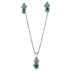 Blue and White Topaz Earrings/Necklace Set in 10kt Yellow Gold; 2-Pieces