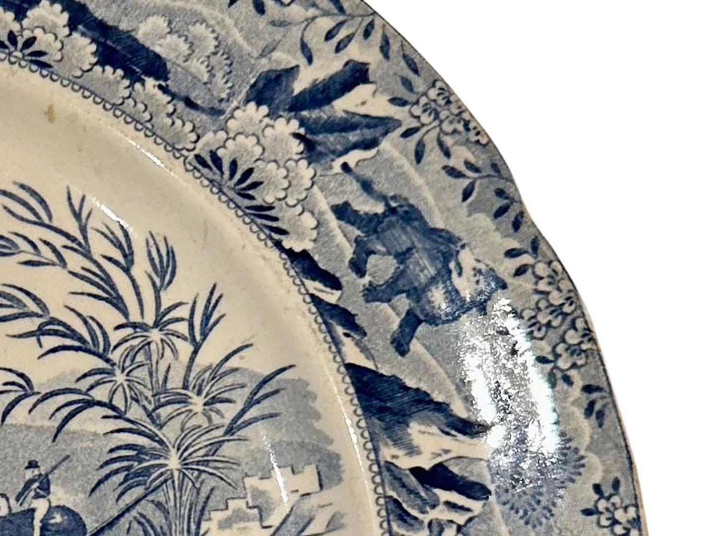 Early 19th Century Blue And White Transfer Ware Spode Dinner Plate For Sale