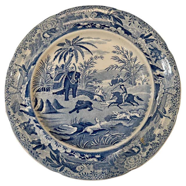 Six English Transfer-Ware Turkey Plates, Wild Turkey Flying by Johnson ...