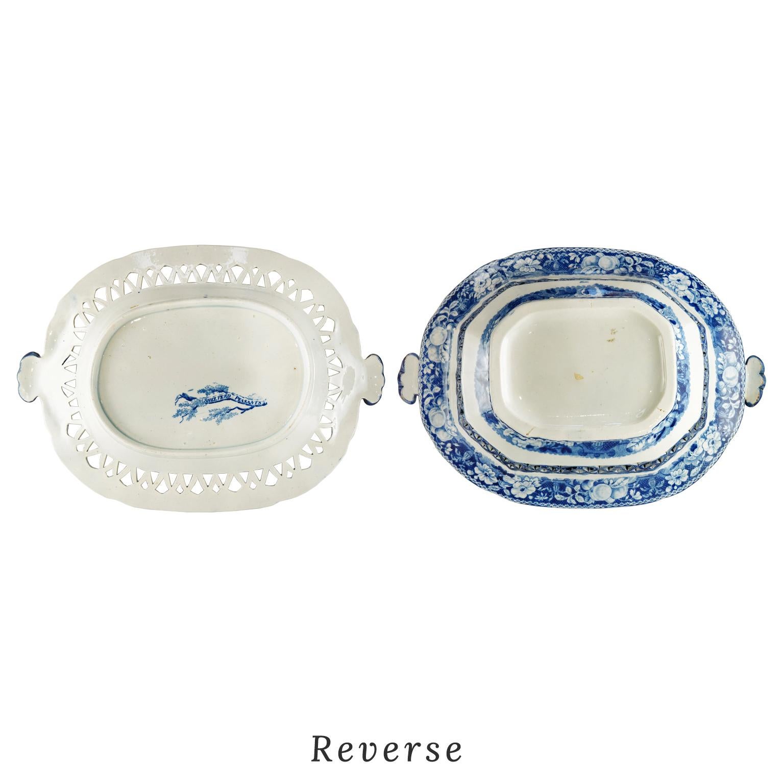 Blue and White Transferware Bowl and Underplate c1800 For Sale 3