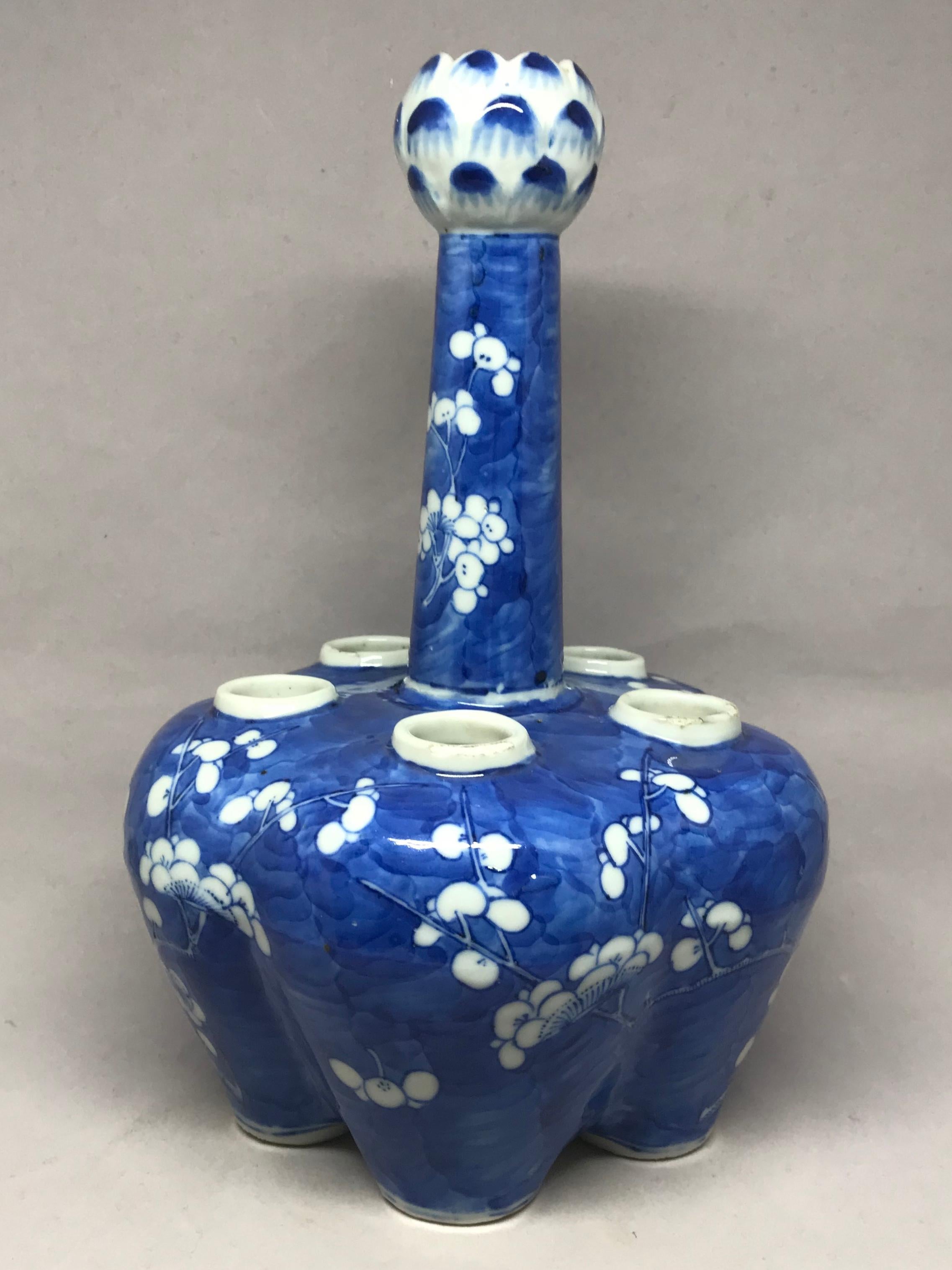 Hand-Painted Blue and White Tulipiere Vase