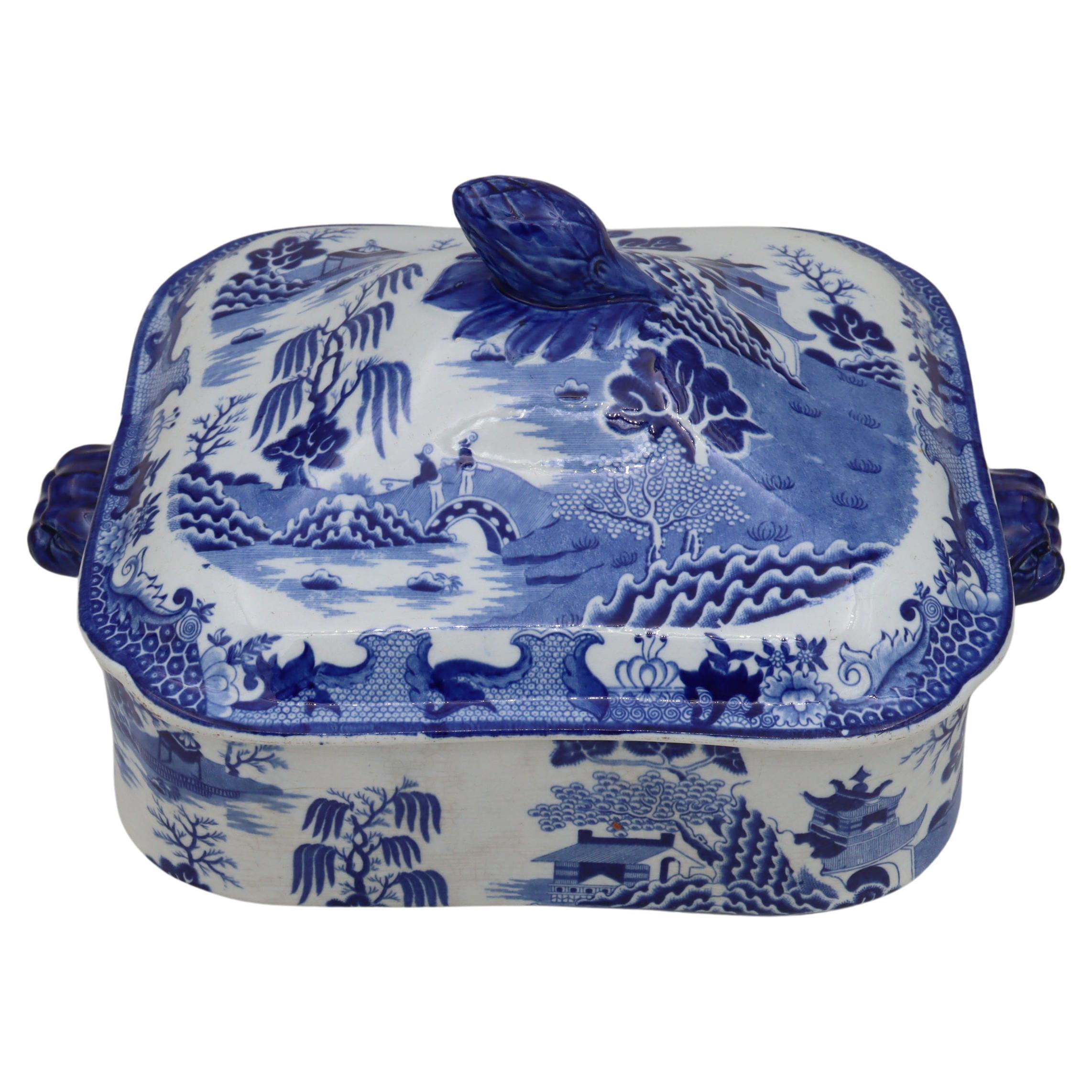 Blue and white tureen att. to Turner's of Lane End For Sale