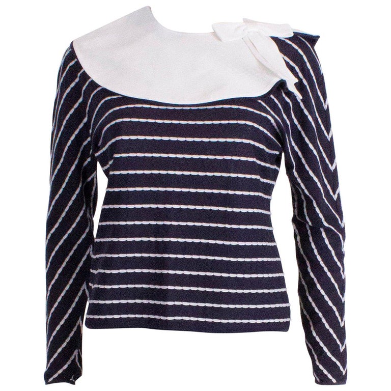 Blue and White Valentino Top with Detachable Collar For Sale at 1stDibs