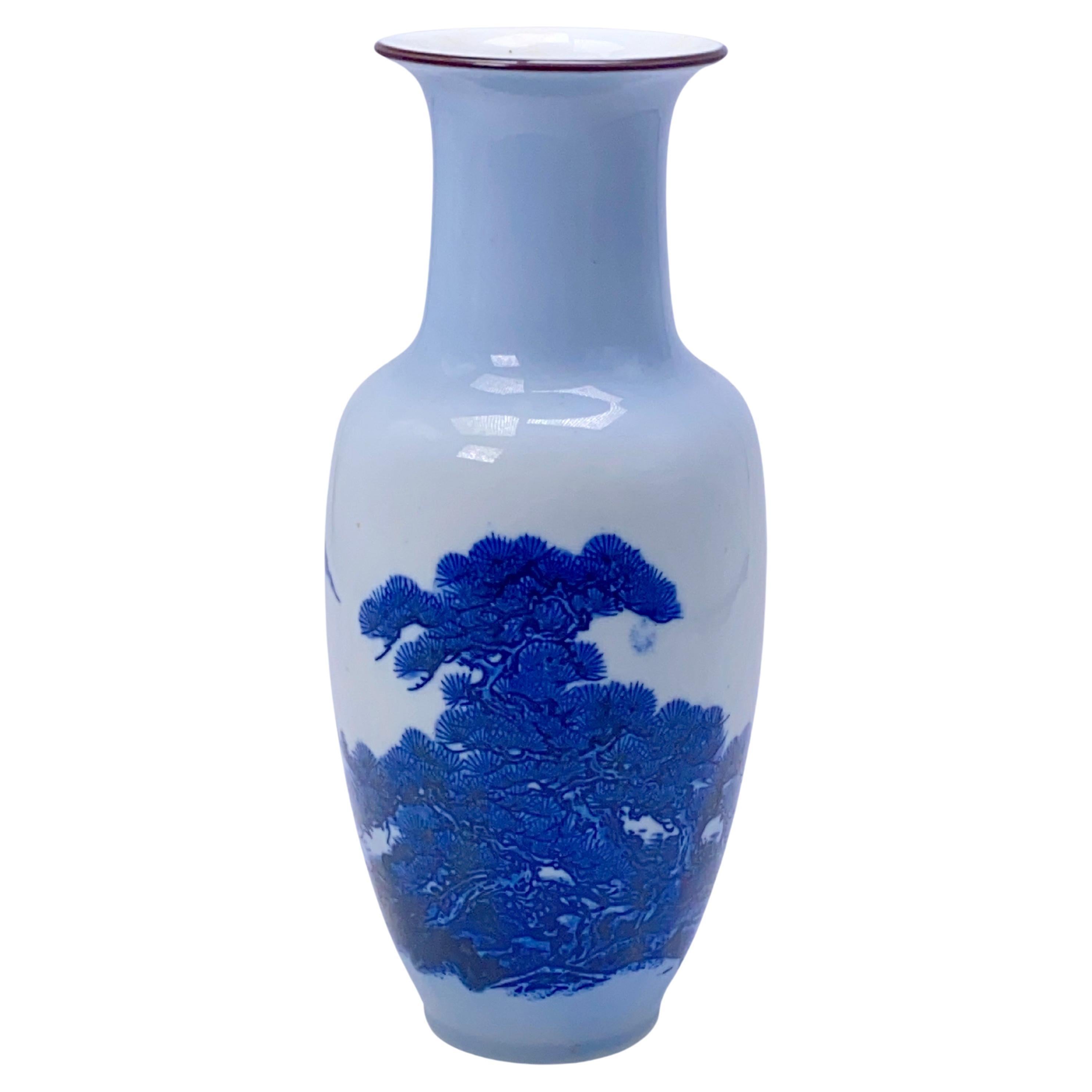 Blaue und weiße Vase aus China, Fischmuster, 20. Jahrhundert