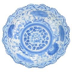 Blue and White Antique Tazza Bowl South East Asian Market, 20th Century