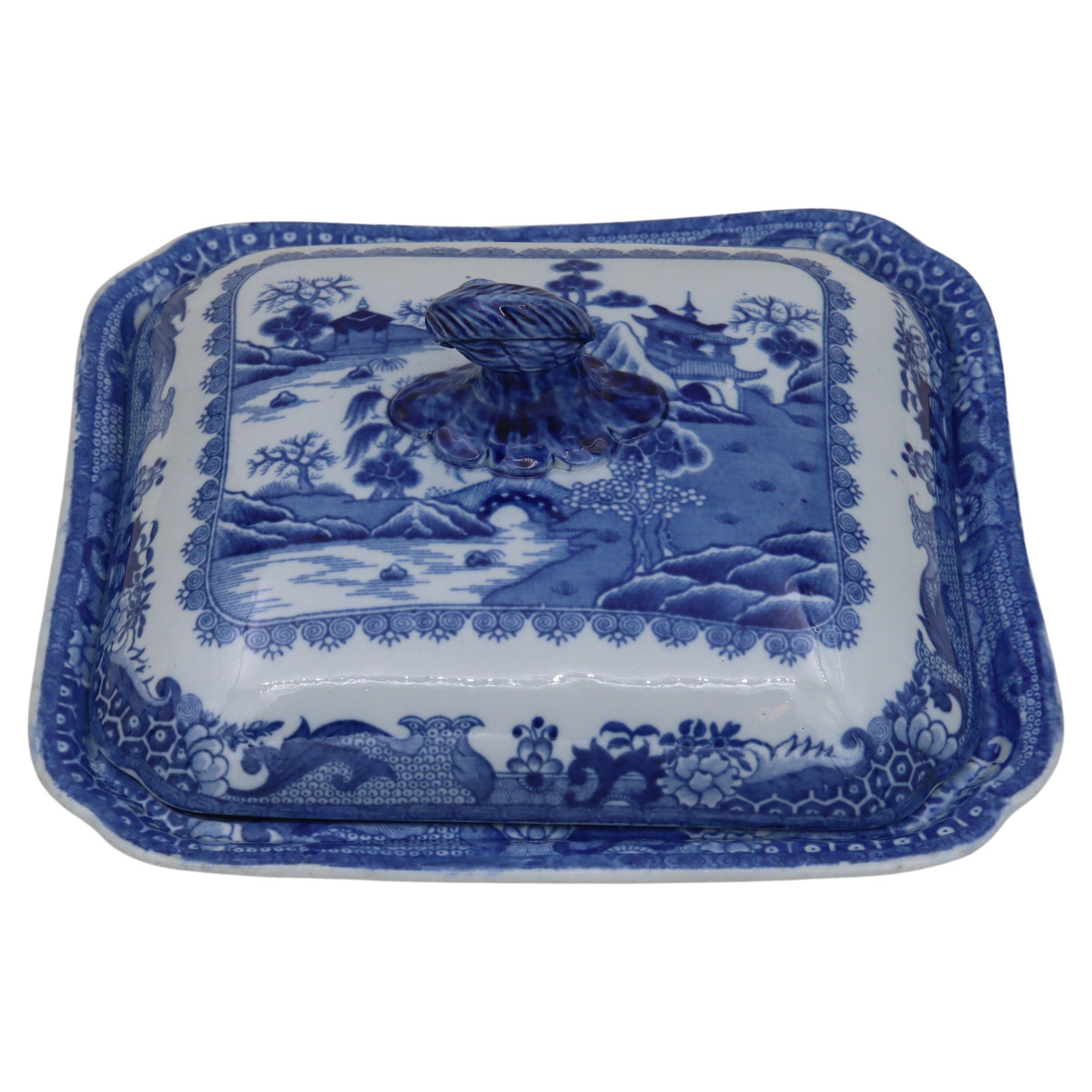 Blue and white willow pattern tureen by Turner