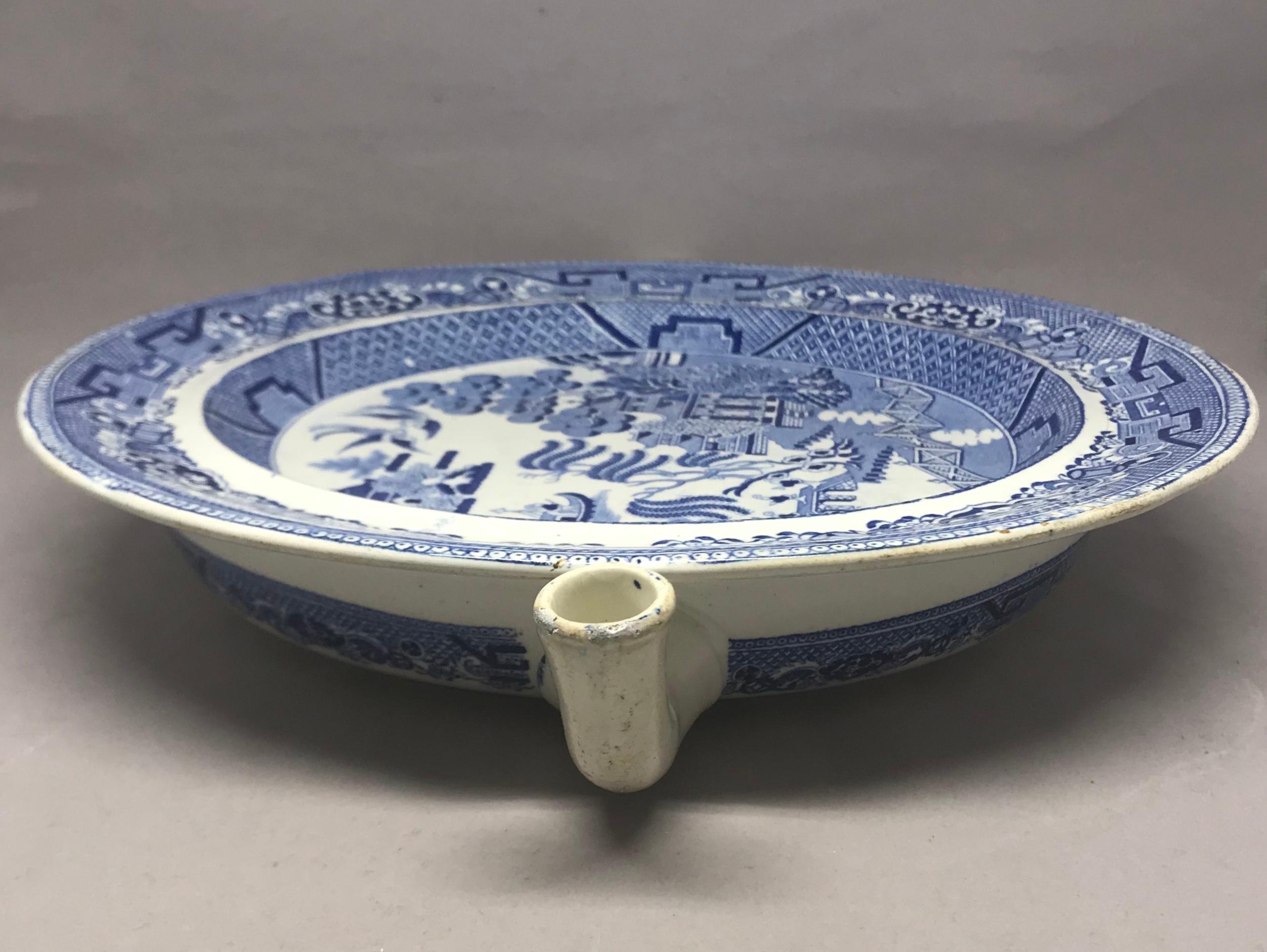 English Blue and White Willow Pattern Warming Dish For Sale