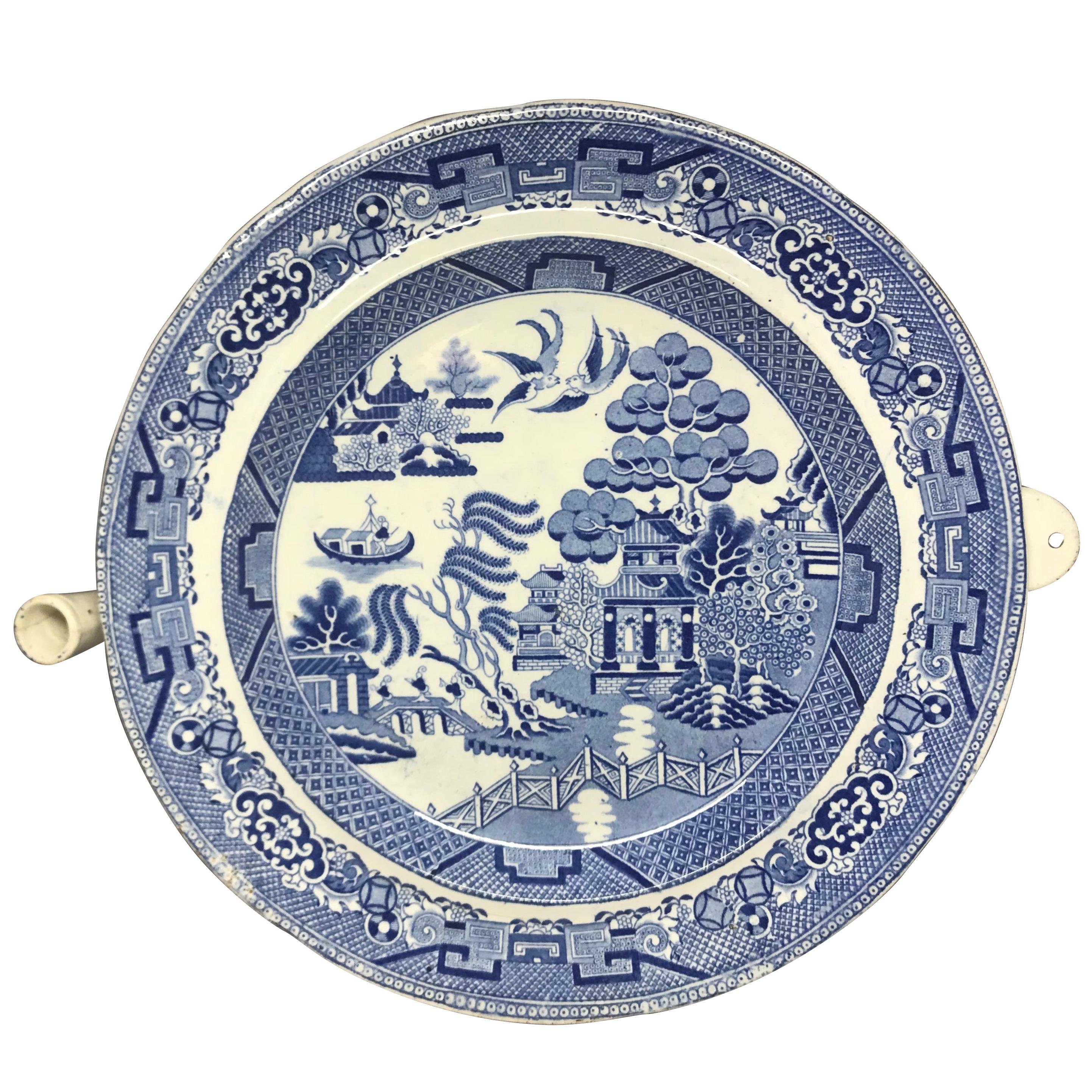 Blue and White Willow Pattern Warming Dish For Sale