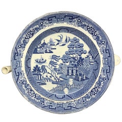 Antique Blue and White Willow Pattern Warming Dish