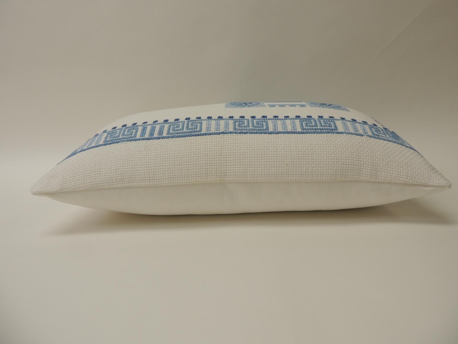 Hand-Crafted Blue and White Woven Greek Isle Decorative Bolster Pillow