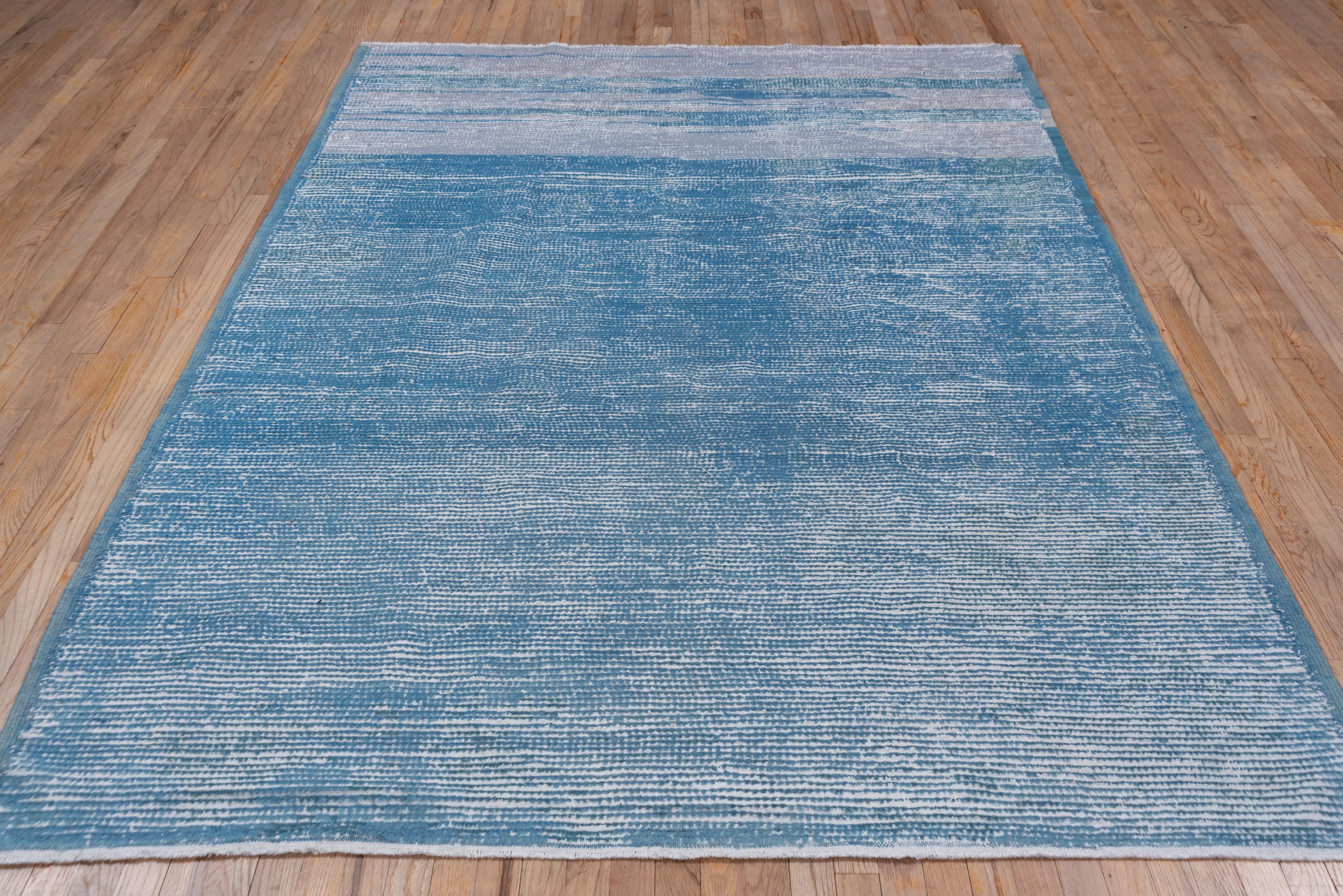 Blue and White Woven Moroccan Allover Rug For Sale 2