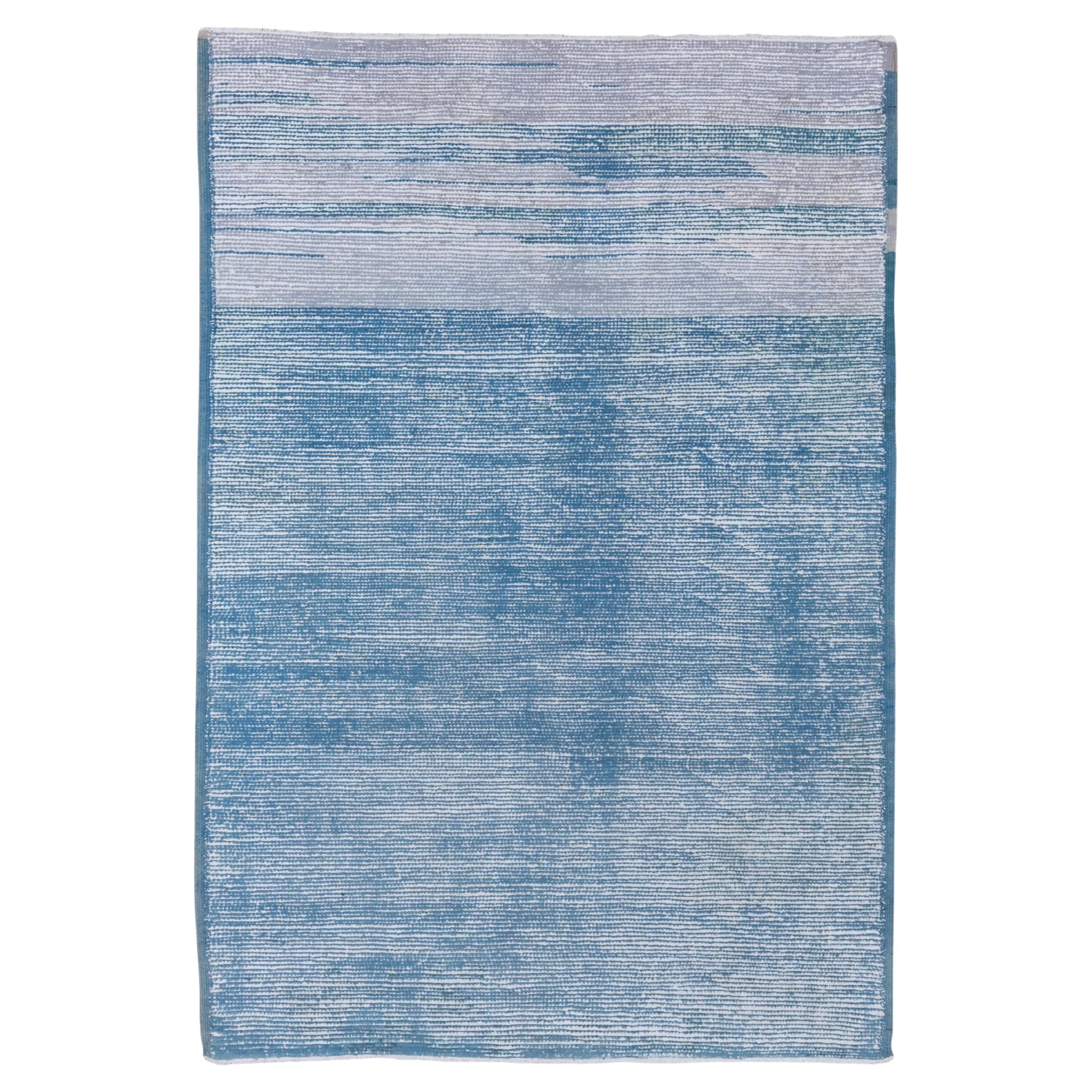 Blue and White Woven Moroccan Allover Rug For Sale
