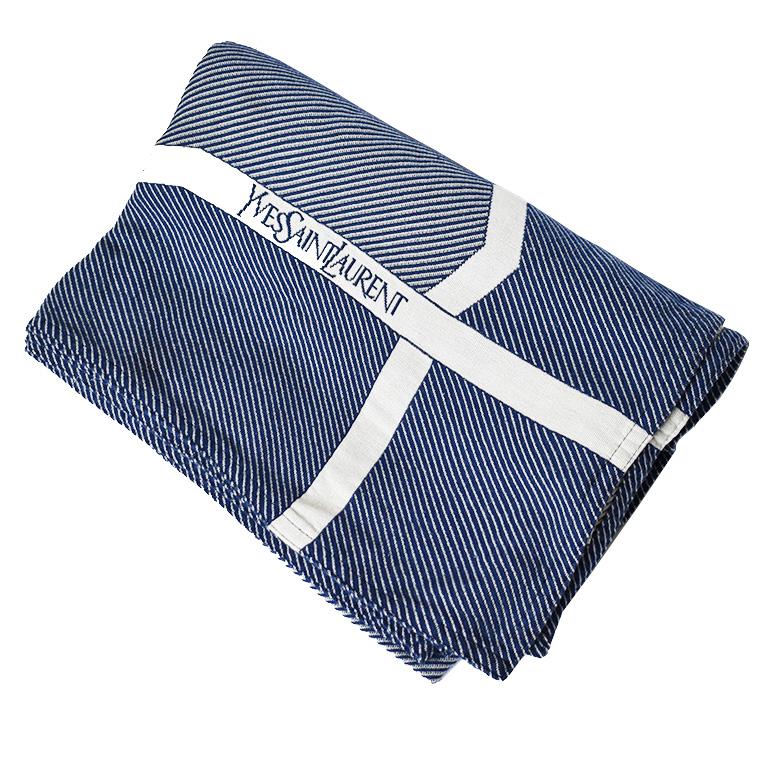 Blue and White YSL Yves Saint Laurent Woven Throw Blanket