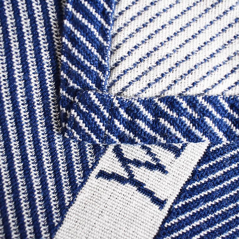 Hollywood Regency Blue and White YSL Yves Saint Laurent Woven Throw Blanket For Sale