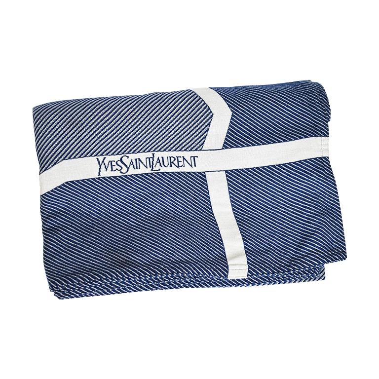 Blue and White YSL Yves Saint Laurent Woven Throw Blanket For Sale 