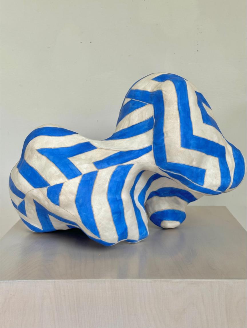 American blue and white zigzag table sculpture  For Sale