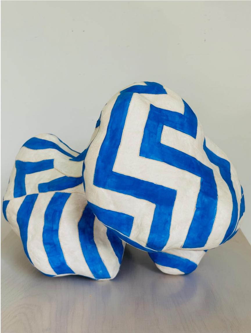 Hand-Crafted blue and white zigzag table sculpture  For Sale