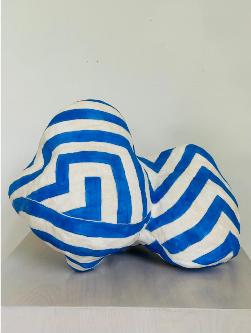 Contemporary blue and white zigzag table sculpture  For Sale