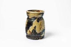 Blue and Yellow Abstract Ceramic Vase by Jo Miquel handmade circa 1980