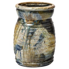 Vaso astratto in ceramica blu e giallo di Jo Miquel fatto a mano nel 1980 circa
