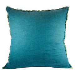 Blue and Yellow Belgium Linen Throw Pillow