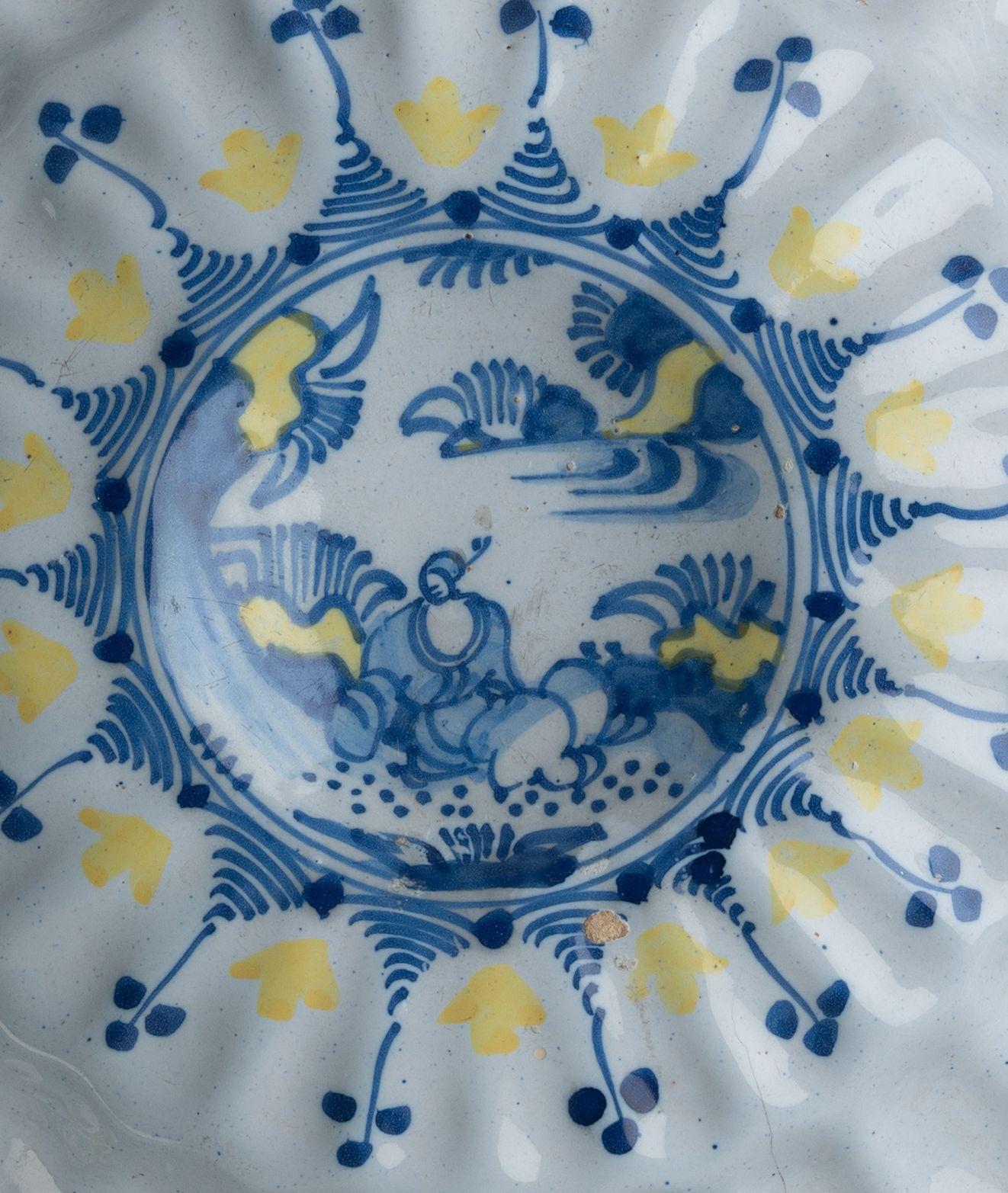Baroque Blue and Yellow Chinoiserie Lobed Dish, Delft, 1680-1700 For Sale
