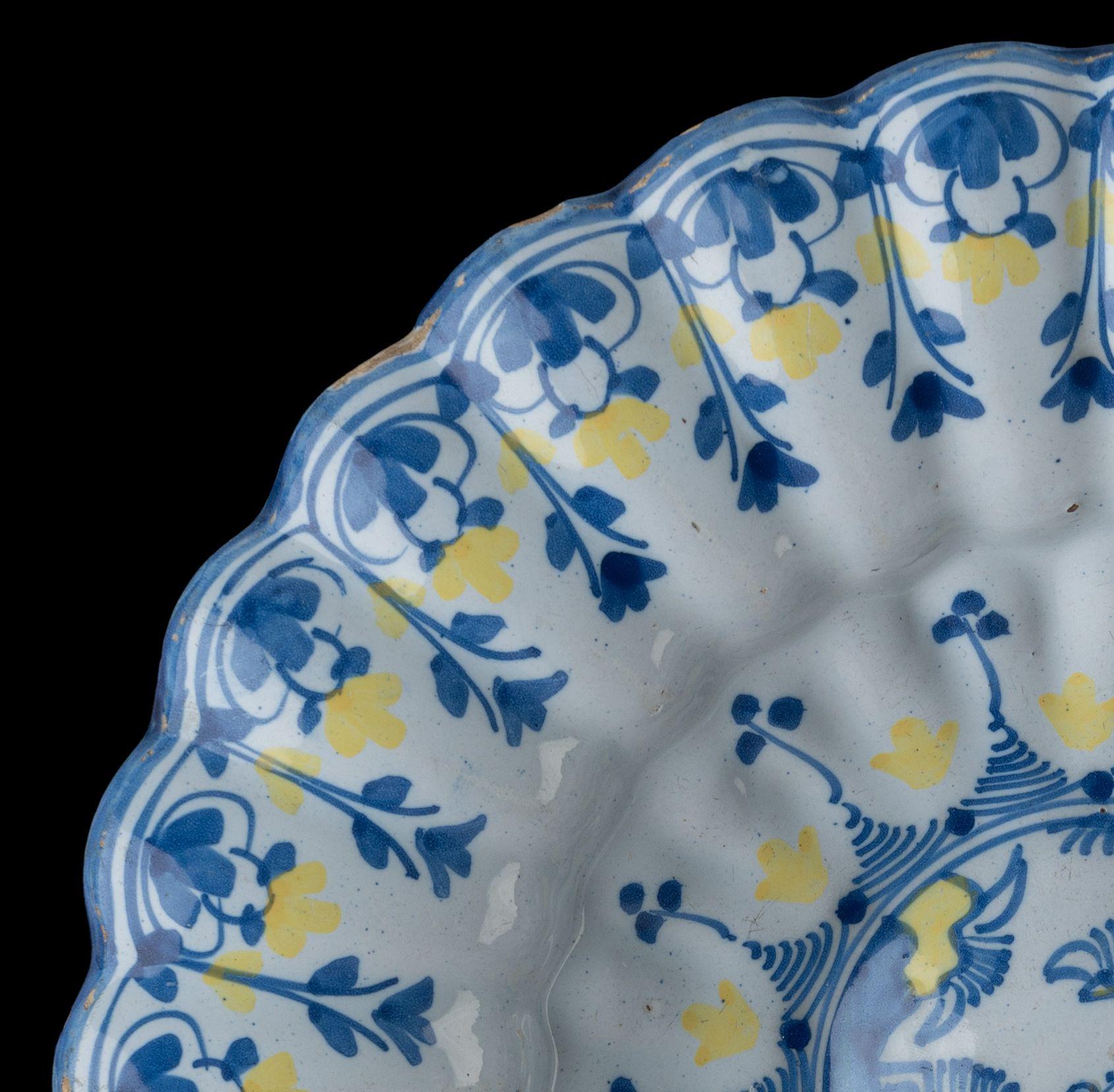 Dutch Blue and Yellow Chinoiserie Lobed Dish, Delft, 1680-1700 For Sale