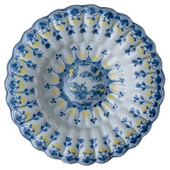 Antique Blue and Yellow Chinoiserie Lobed Dish, Delft, 1680-1700